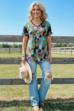 Western leopard & cow & sunflower short sleeve women's boutique top BQ12527 (GS3)