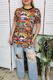 Western women's t-shirt wholesale Serape & cow jewels printed w/short sleeve BQ12530 IS19