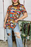 Western women's t-shirt wholesale Serape & cow jewels printed w/short sleeve BQ12530 IS19