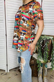 Western women's t-shirt wholesale Serape & cow jewels printed w/short sleeve BQ12530 IS19