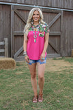 Western ranch patchwork short sleeve women's boutique top BQ12544 (ES12)