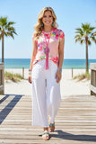 Trendy pink floral printed cap short sleeve women's boutique top BQ12654 (HS1)