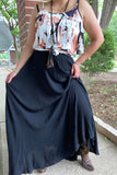 BQ13244 Black long style women skirt w/leg slit