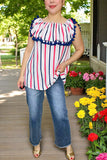 Women apparel wholesale 4th July Stripe printed off shoulder women tops  BQ13343-2 (FS3)