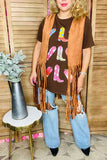 Women's clothing wholesale Tan suede long fringe tassel women vest/cardigan BQ13618 (CS5)