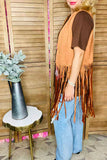 Women's clothing wholesale Tan suede long fringe tassel women vest/cardigan BQ13618 (CS5)