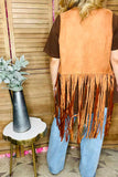 Women's clothing wholesale Tan suede long fringe tassel women vest/cardigan BQ13618 (CS5)