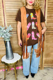 Women's clothing wholesale Tan suede long fringe tassel women vest/cardigan BQ13618 (CS5)
