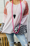 Leopard, pink, sequin bell raglan long sleeve blouse BQ13928