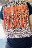 BQ13932 Leopard printed orange front &back long tassel/fringe women vest/cardigan (ES6)