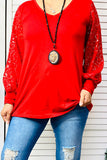 Red women top w/lace sleeves and v-neckline BQ14110-2