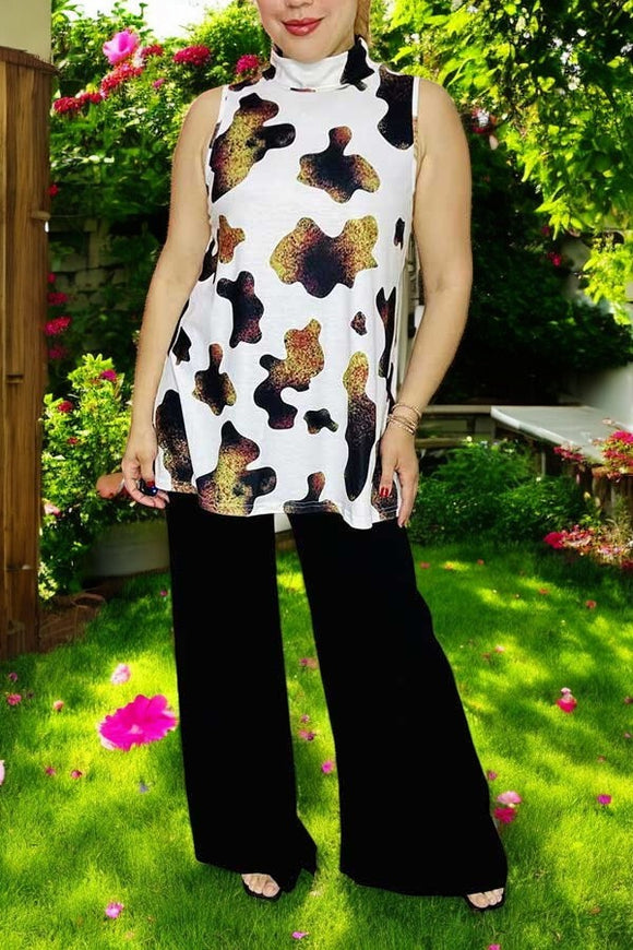Western women's clothing suppliers cow printed sleeveless tops BQ14412 (DS8)