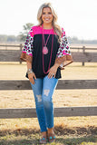 Western leopard bell sleeve pink & black women's boutique top BQ14559 (FS11)