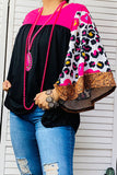 Pink & black color block women top w/leopard,flower,paisley bell sleeves BQ14559