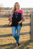 Western leopard bell sleeve pink & black women's boutique top BQ14559 (FS11)