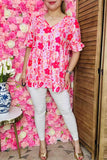Wholesale boutique clothes Pink floral printed short sleeve w/ruffle baby doll women tops BQ14922