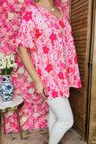 Wholesale boutique clothes Pink floral printed short sleeve w/ruffle baby doll women tops BQ14922