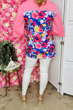Women's clothing vendors Floral & pink color block 3/4 sleeve top BQ15017 (FS8)