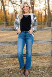 Western Cactus & dots & fleece grey sleeves black women's boutique blouse BQ15021 IS22