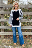 Western Cactus & dots & fleece grey sleeves black women's boutique blouse BQ15021 IS22