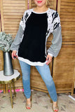 Cactus & dots & fleece grey raglan long sleeves black women blouse BQ15021 IS22