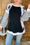 Cactus & dots & fleece grey raglan long sleeves black women blouse BQ15021 IS22