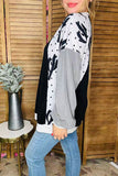 Cactus & dots & fleece grey raglan long sleeves black women blouse BQ15021 IS22