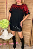 Red sequin & black short sleeve w/ruffle trim women tops BQ15090-3  ES4