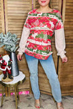 "Merry Christmas" printed w/beige solid color long sleeve women tops BQ15376 CS10