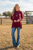 Western burgundy irregular bottom women's boutique top BQ15412 IS22