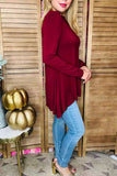 Burgundy long sleeve baby doll women top w/ irregular bottom BQ15412 BS10