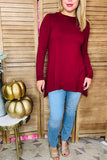 Burgundy long sleeve baby doll women top w/ irregular bottom BQ15412 BS10