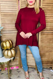 Burgundy long sleeve baby doll women top w/ irregular bottom BQ15412 BS10