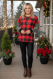Christmas checked w/striped long sleeve women's boutique top BQ15415 DS10