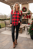 Christmas checked w/striped long sleeve women's boutique top BQ15415 DS10