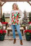 Red/green Christmas tree printed drop shoulder long sleeve women shirts BQ15418 HS3