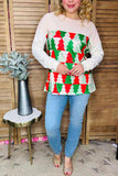 Red/green Christmas tree printed drop shoulder long sleeve women shirts BQ15418 DS8