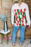 Red/green Christmas tree printed drop shoulder long sleeve women shirts BQ15418 DS8