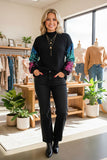 Western sequin long sleeve black women's boutique top w/tighten cuff BQ15437 DS2