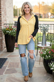 Western waffle yellow & black raglan hoodie women's boutique top BQ15467 (AS12)