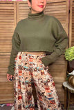Western olive green ribbed knitted fabric crop women's boutique sweater BQ15469 AS3