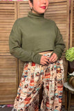 Western olive green ribbed knitted fabric crop women's boutique sweater BQ15469 AS3