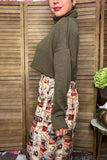 Western olive green ribbed knitted fabric crop women's boutique sweater BQ15469 AS3