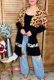 Waffle leopard printed & black color block long sleeve women cardigan BQ15494