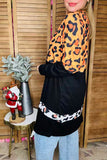 Waffle leopard printed & black color block long sleeve women cardigan BQ15494