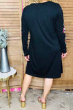 Aztec embroidery long sleeve black women dress w/side pocket BQ15496 AS13