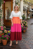 White & orange & hot pink & red color block maxi women dress BQ15551 (AS2)