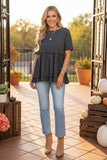 Western Solid color gery short sleeve women's boutique top BQ15554