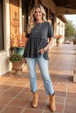 Western Solid color gery short sleeve women's boutique top BQ15554