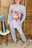 Mom and me Christmas "Merry and bright" hoodie top & grey pant 2pcs set BQ15556 IS3